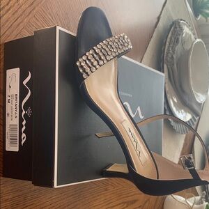 Nina Navy Block Heels with Ankle Strap